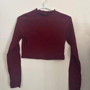 Fashion Nova Burgundy Long Sleeve Cropped Top